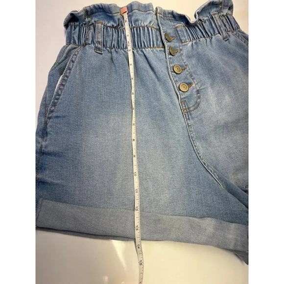 No Boundaries Womens Size M (7-9) Blue Jean Button Fly Shorts Elastic Waist - Picture 10 of 13